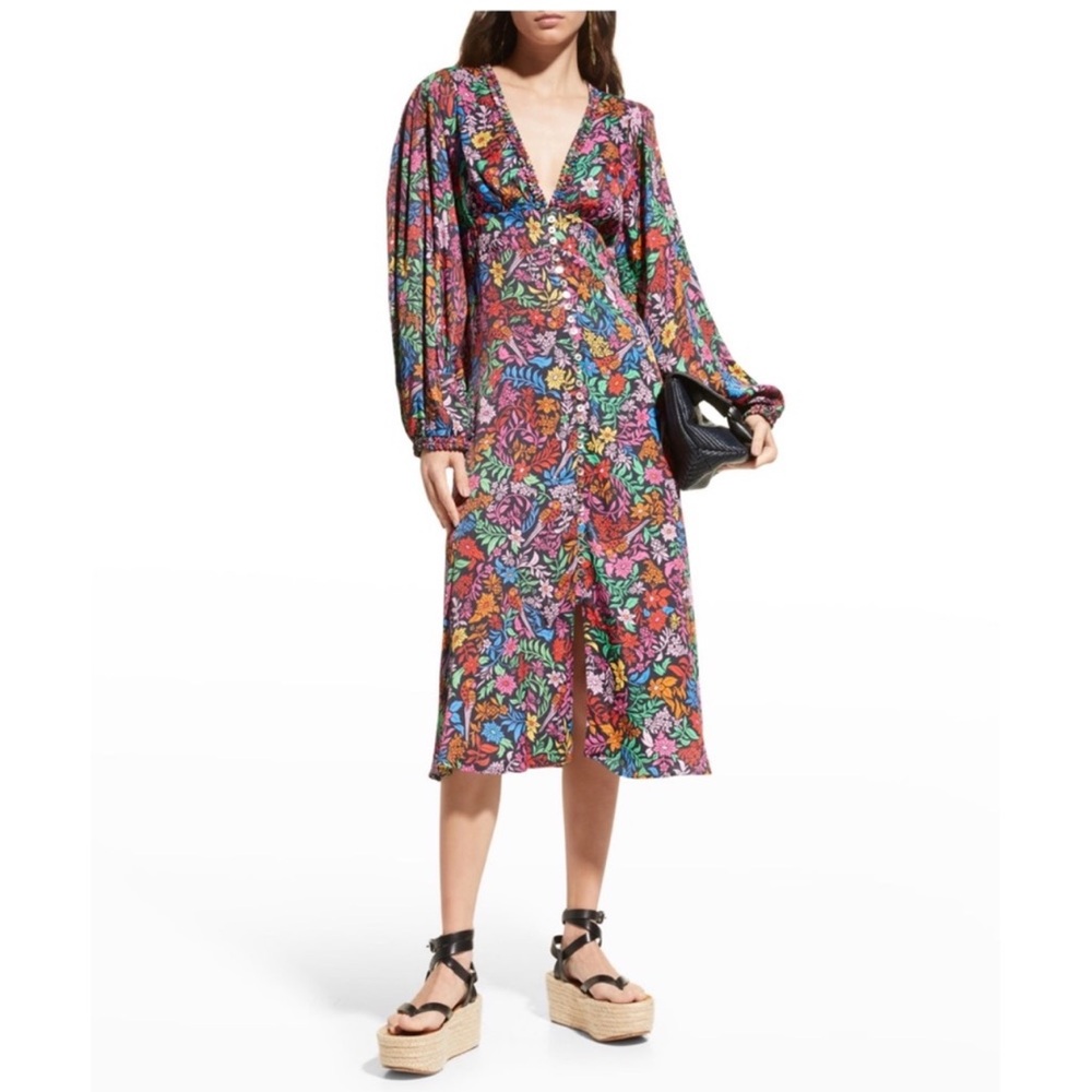 ⭐️NWT Farm Rio Tropical Garden Puff-Sleeve Midi Dress⭐️